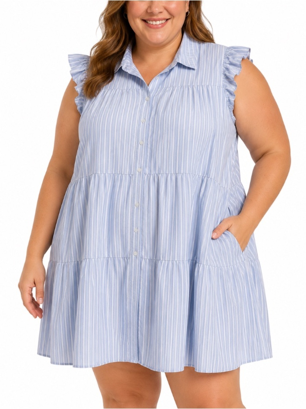 True Craft • Light Blue and White• Striped • Button-Up Dress • Size 4X